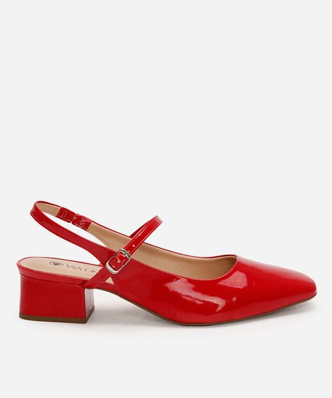 scarpin salto bloco bico quadrado via uno vermelho