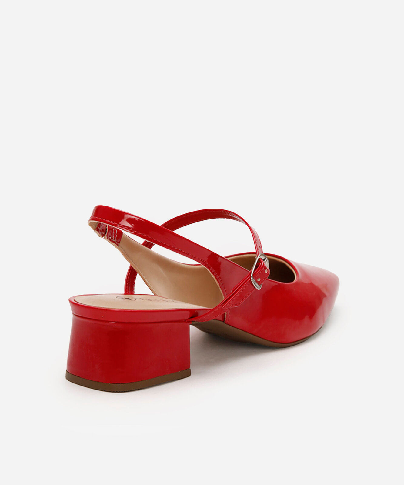 scarpin salto bloco bico quadrado via uno vermelho