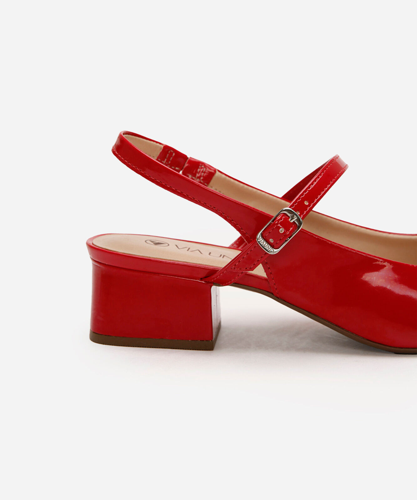 scarpin salto bloco bico quadrado via uno vermelho