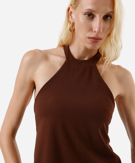blusa frente única feminina com fivela texturizada marrom