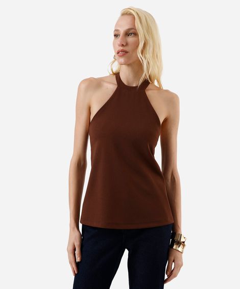 blusa frente única feminina com fivela texturizada marrom