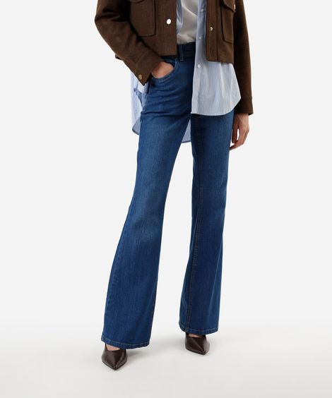 calça flare feminina jeans cintura alta azul