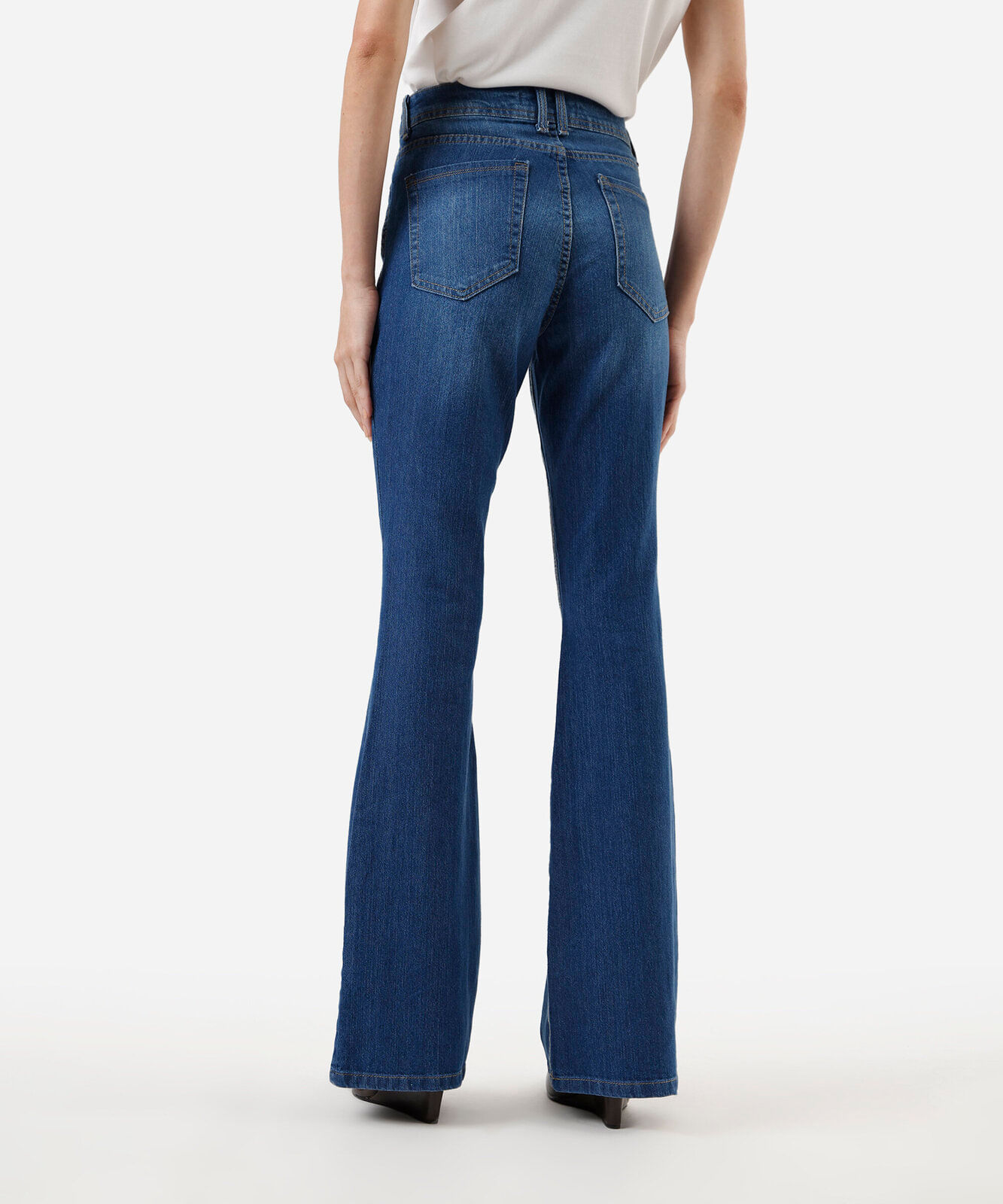 calça flare feminina jeans cintura alta azul