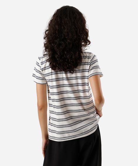 polo feminina com algodão listrada off white