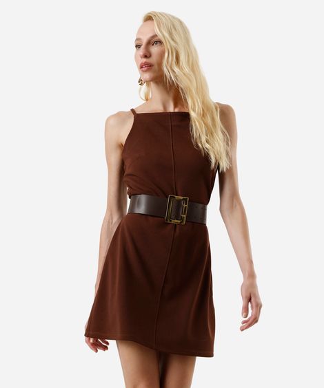 vestido feminino curto alfaiataria marrom