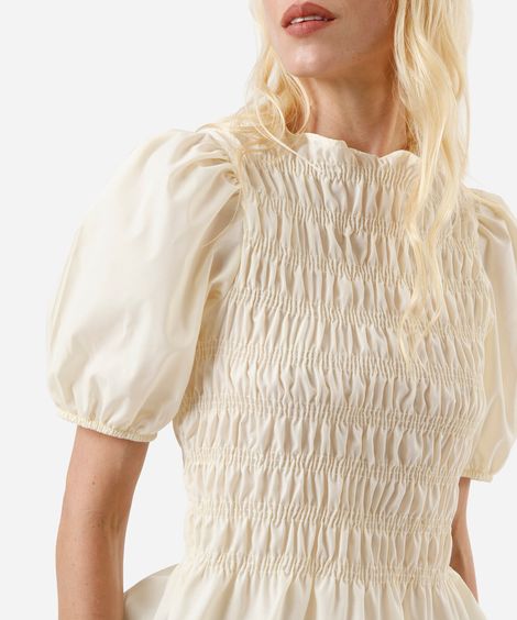 blusa feminina franzida manga bufante amarela