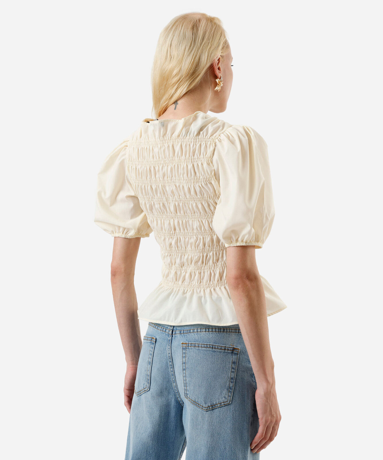 blusa feminina franzida manga bufante amarela