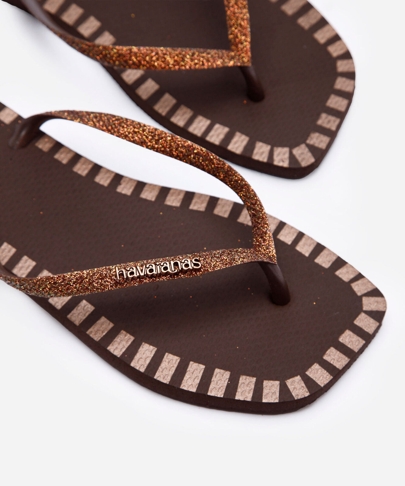 chinelo havaianas feminino square glitter contur marrom