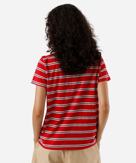 polo feminina com algodão listrada vermelha