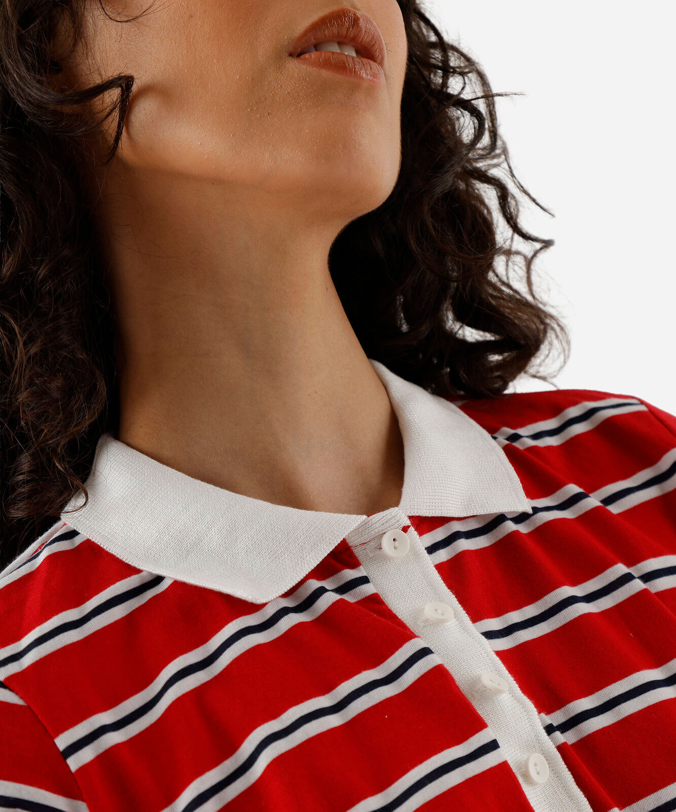 polo feminina com algodão listrada vermelha