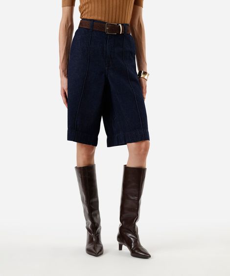 bermuda jorts feminina jeans com nervuras azul