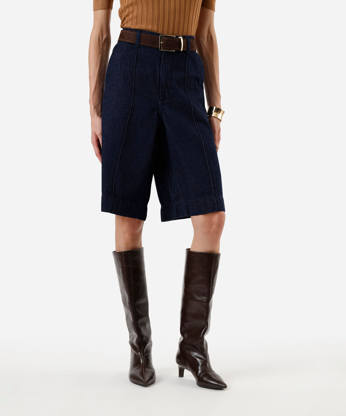 bermuda jorts feminina jeans com nervuras azul