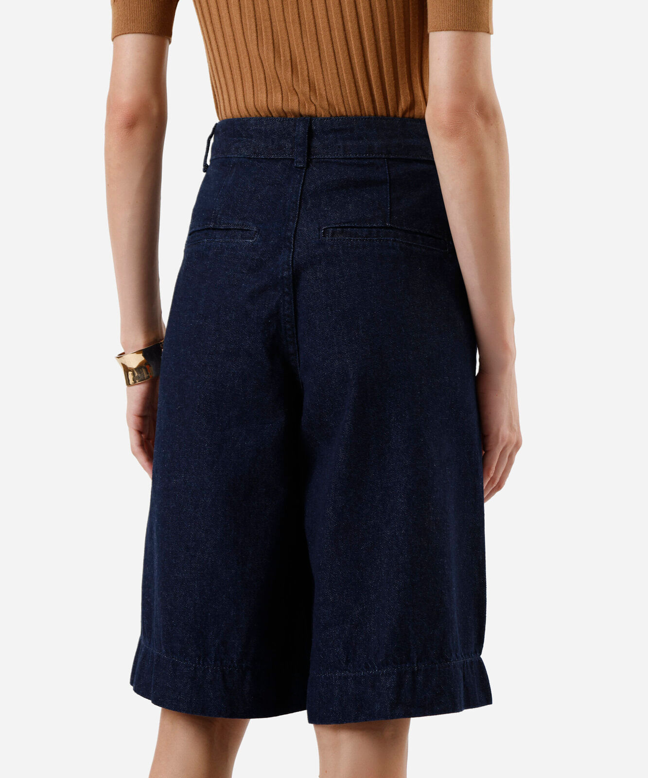 bermuda jorts feminina jeans com nervuras azul