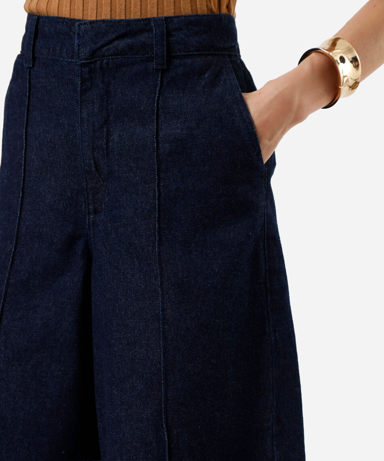 bermuda jorts feminina jeans com nervuras azul