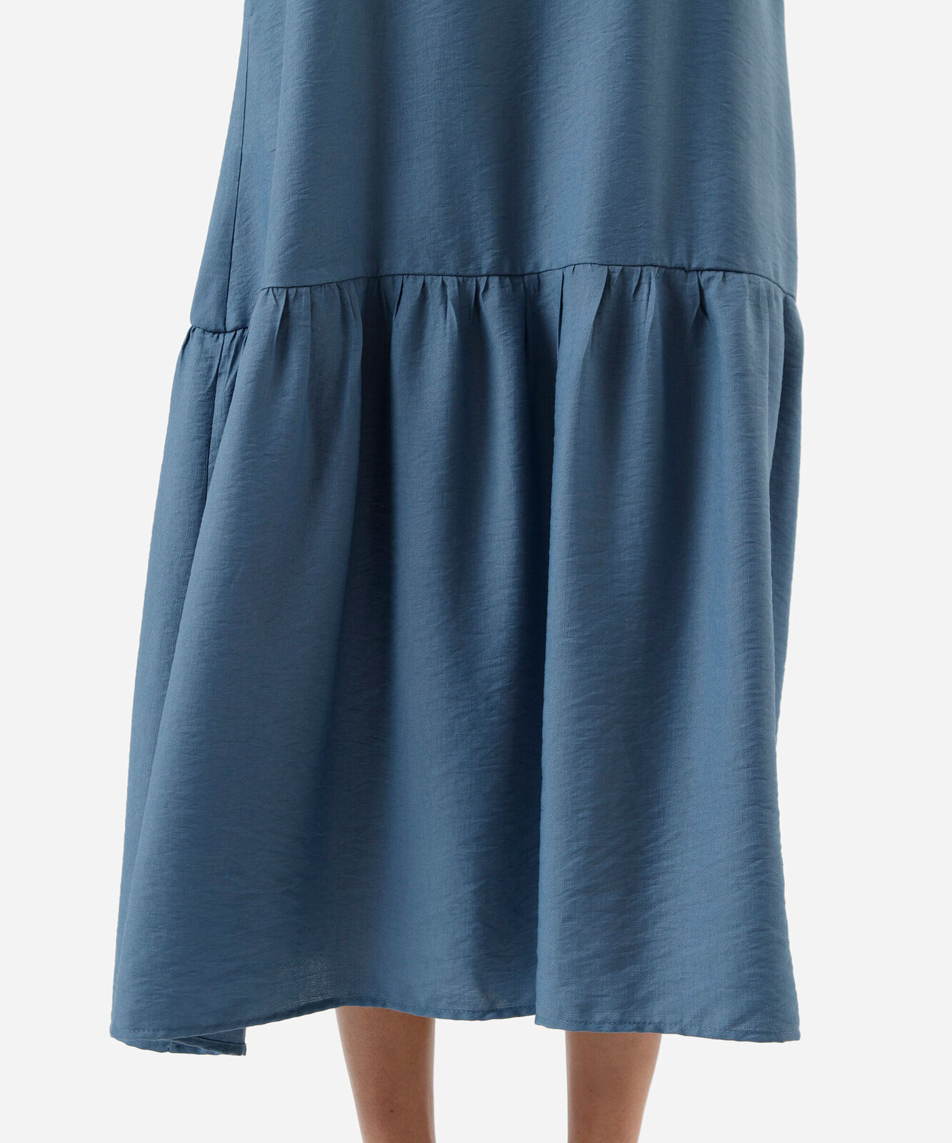 vestido midi feminino de viscose alça fina - azul médio