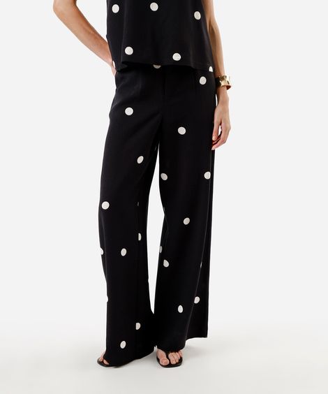 calça wide leg feminina com linho poá preta