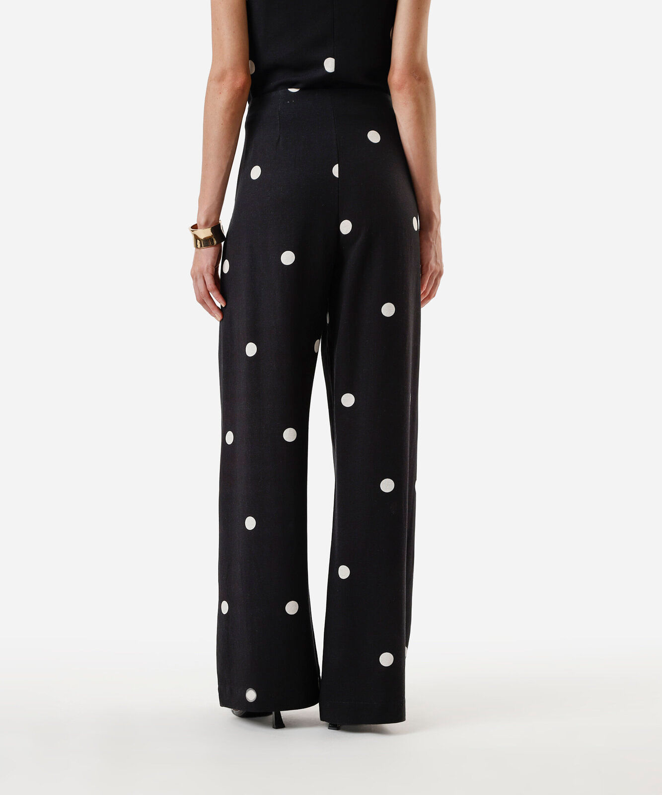 calça wide leg feminina com linho poá preta