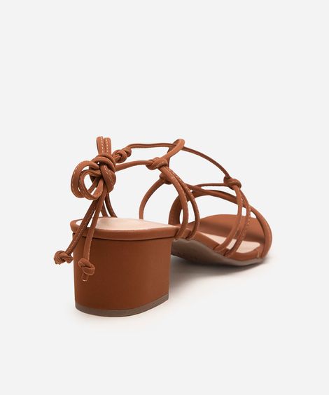 sandália salto bloco lace up via uno marrom