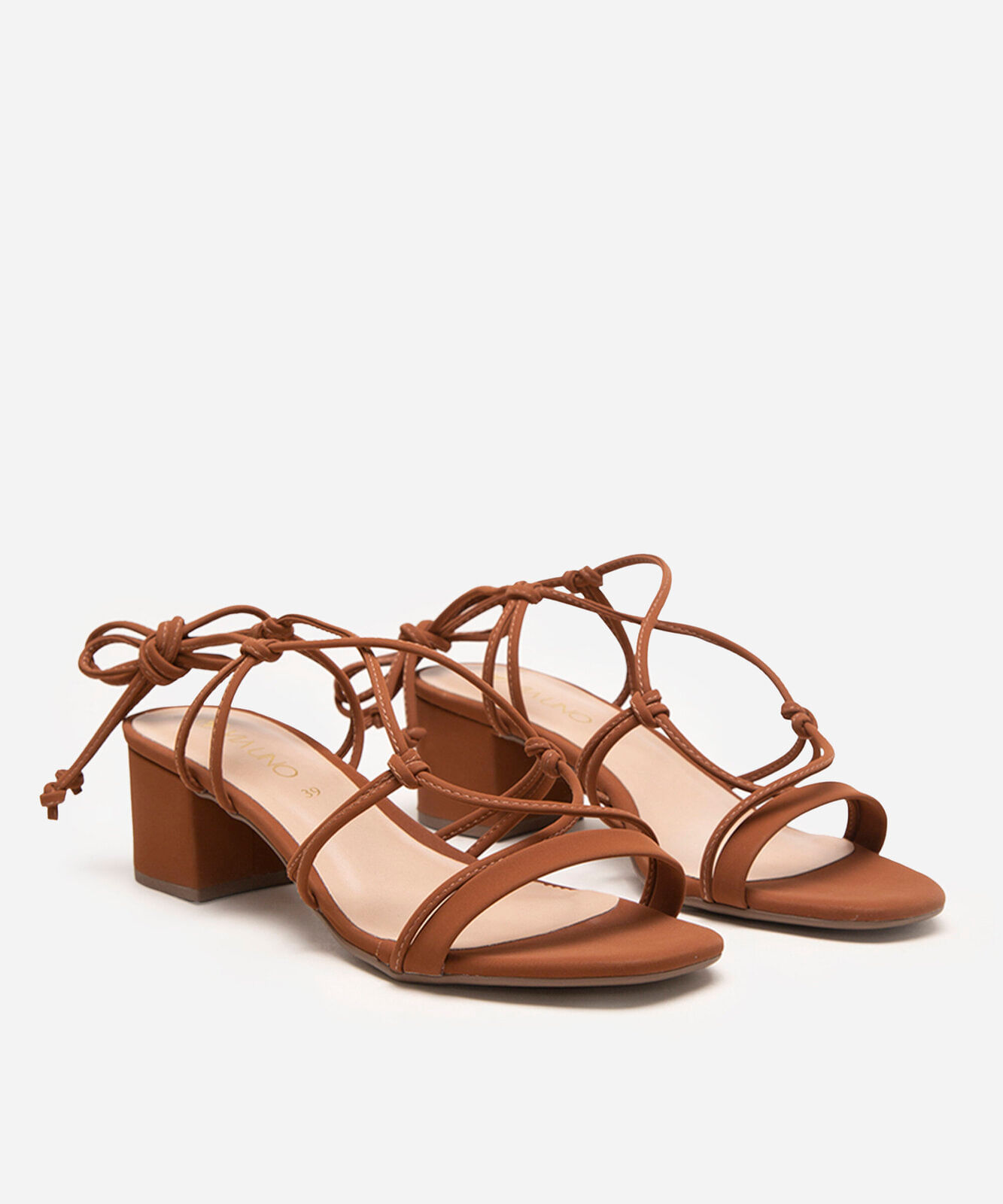 sandália salto bloco lace up via uno marrom