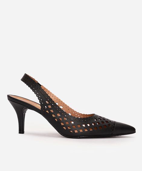 scarpin com micro furos salto médio fino vizzano preto