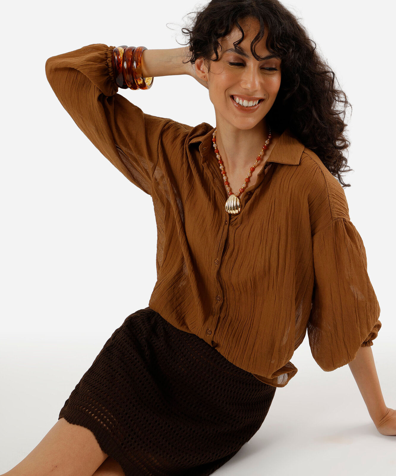 minissaia feminina de tricot marrom