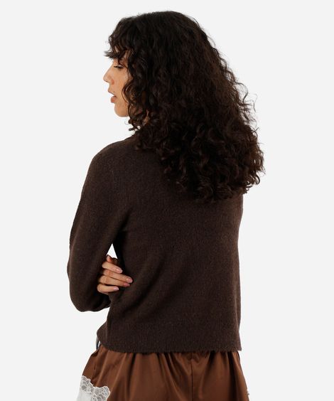 polo básica feminina de tricot manga longa marrom