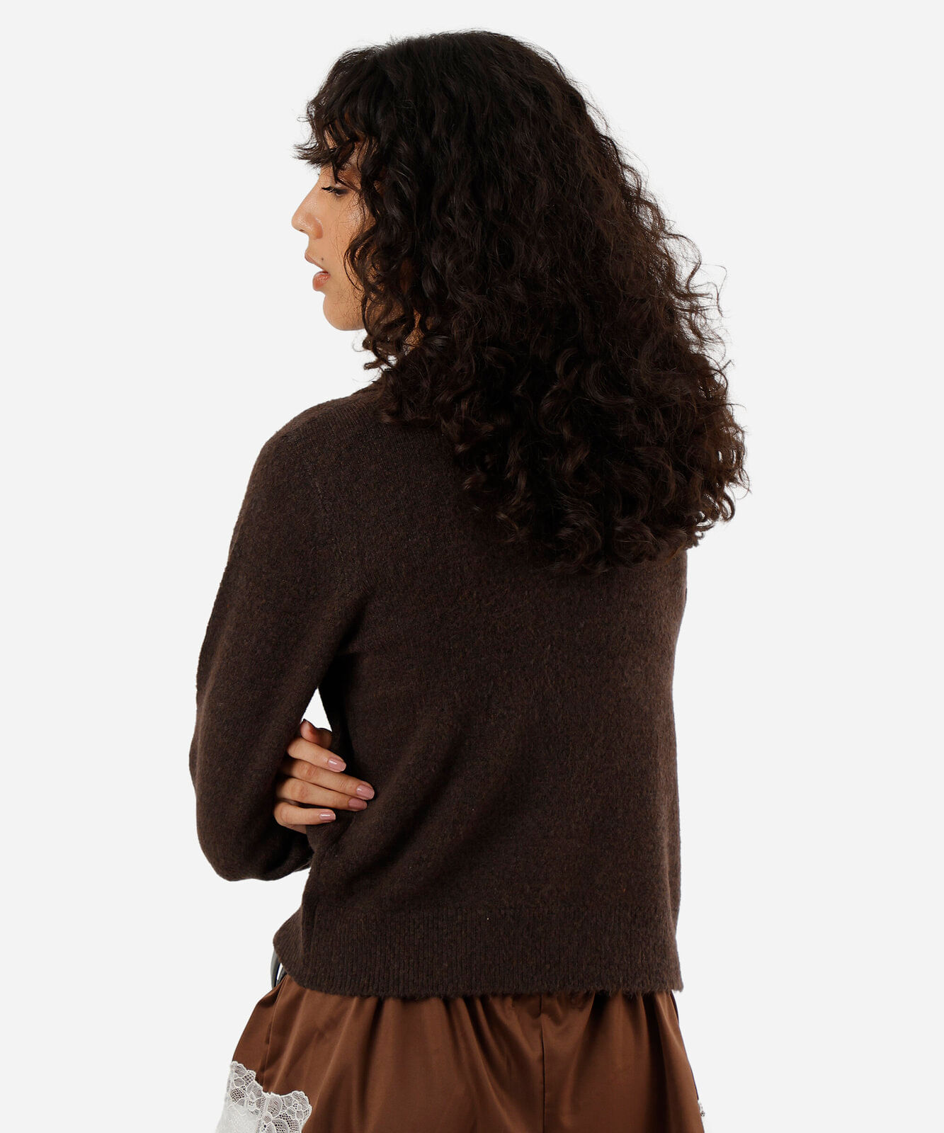 polo básica feminina de tricot manga longa marrom