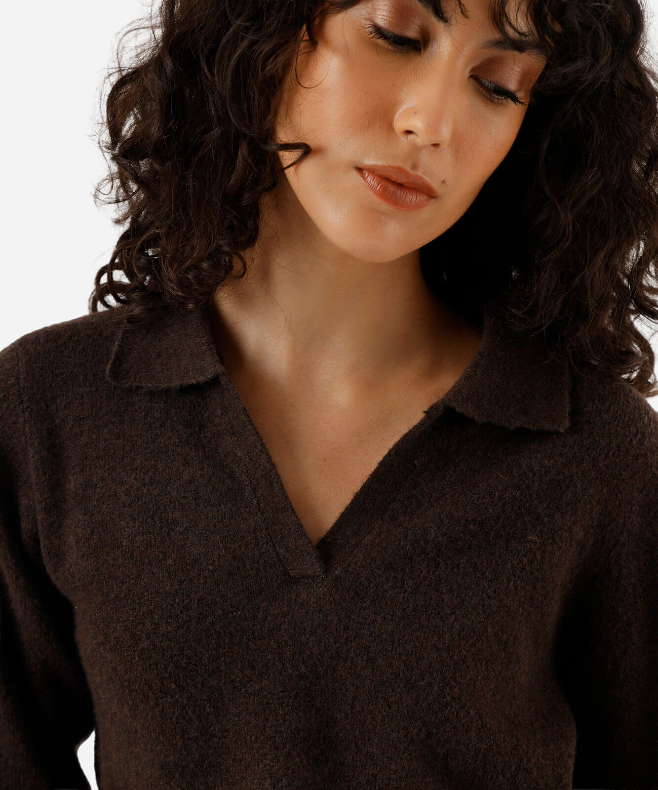 polo básica feminina de tricot manga longa marrom