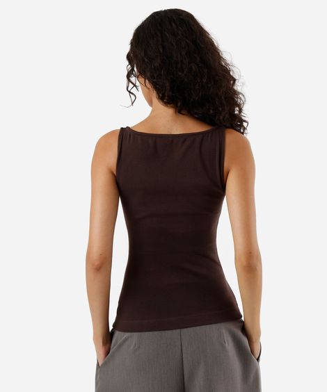 regata feminina de algodão decote canoa marrom