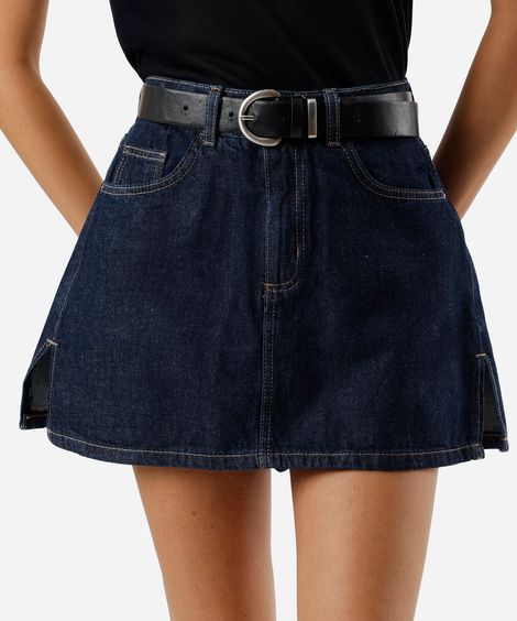 short saia feminino jeans com fendas azul