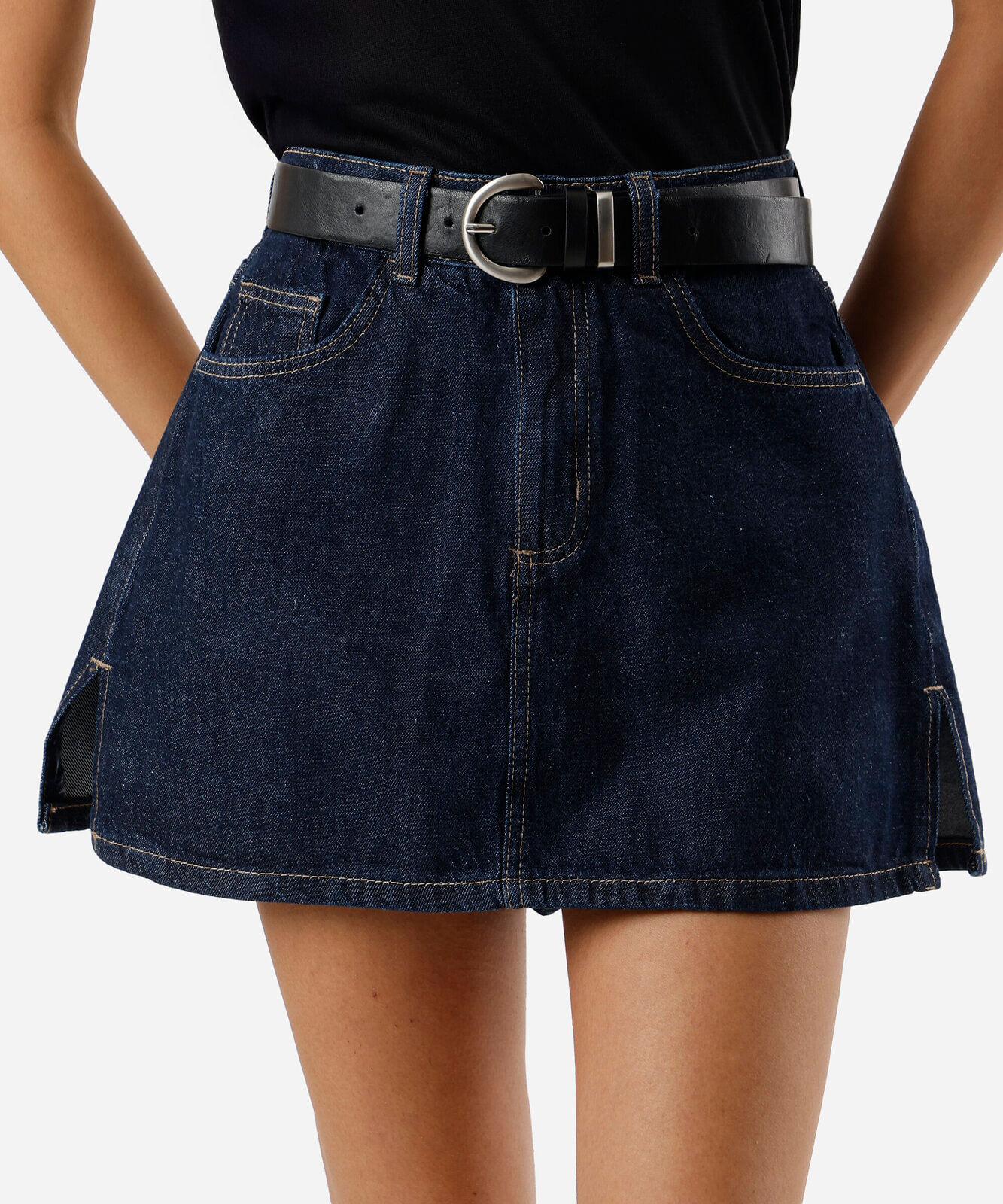 short saia feminino jeans com fendas azul