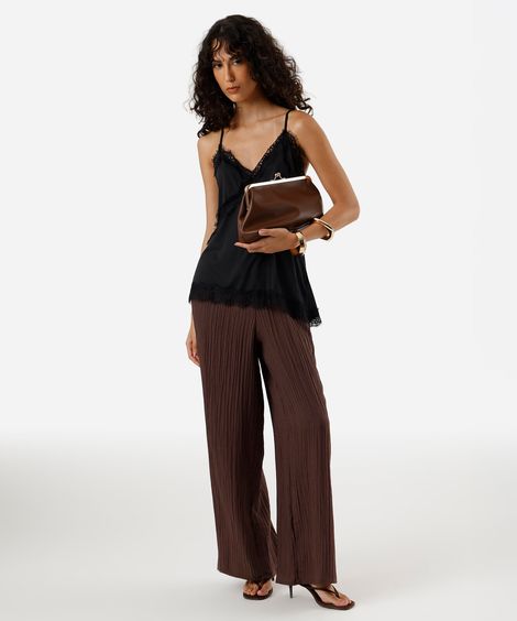 calça reta feminina com liocel texturizada marrom