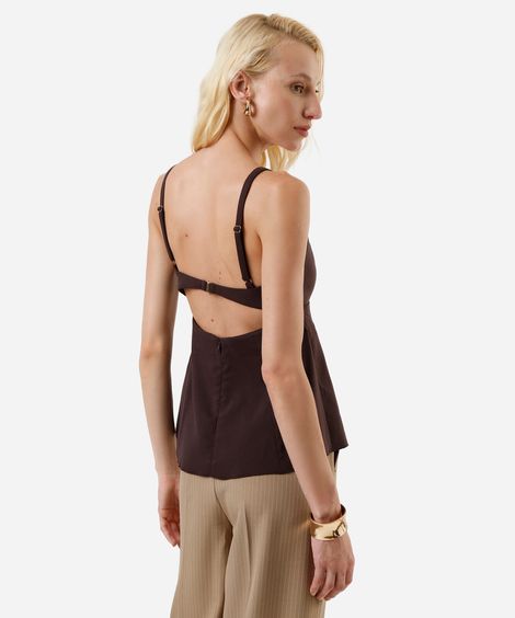 blusa peplum alça fina feminina decote v marrom