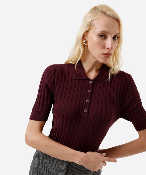 polo feminina de tricot canelada vinho