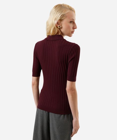 polo feminina de tricot canelada vinho