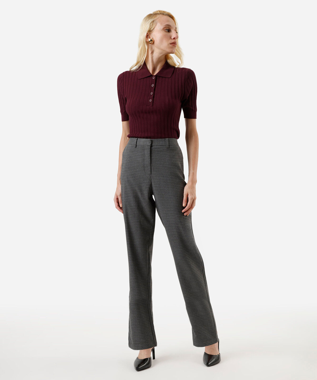 polo feminina de tricot canelada vinho