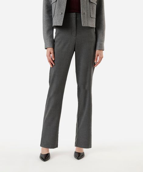 calça reta de alfaiataria feminina xadrez cinza
