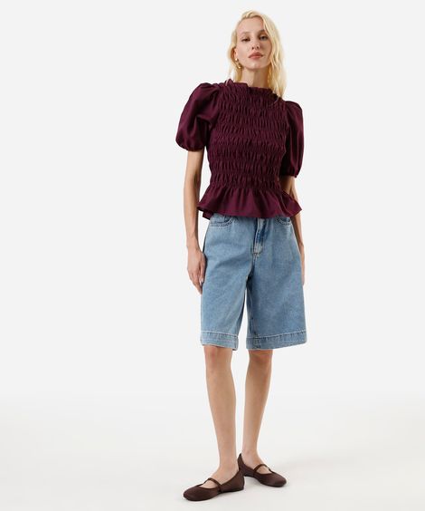 bermuda jorts feminina jeans cintura alta azul