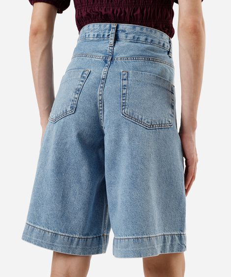 bermuda jorts feminina jeans cintura alta azul