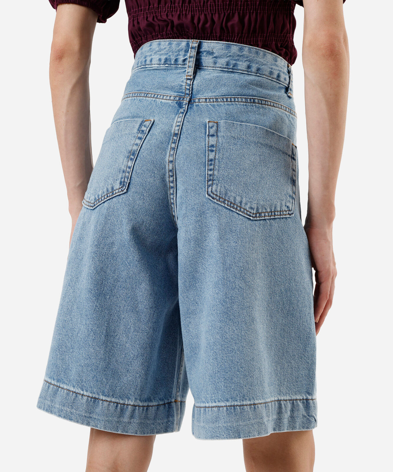 bermuda jorts feminina jeans cintura alta azul