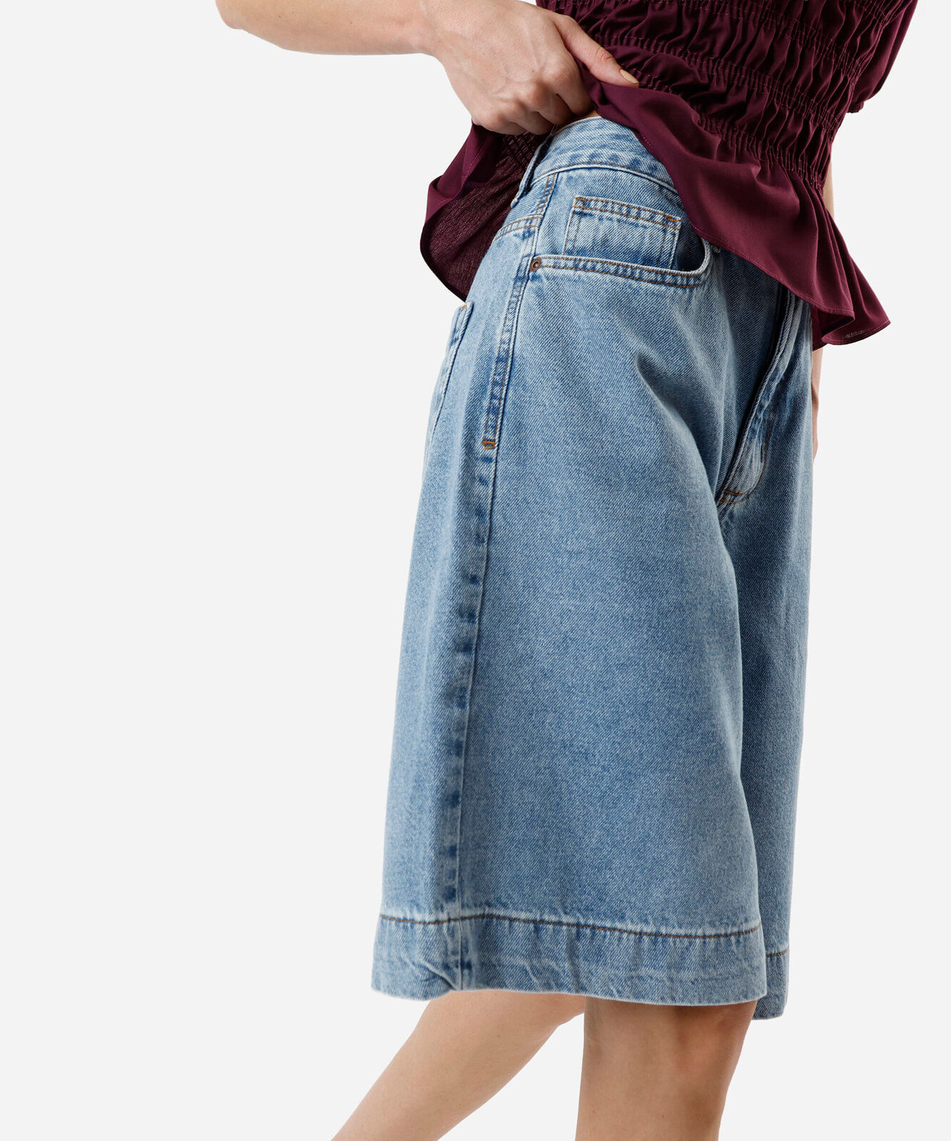 bermuda jorts feminina jeans cintura alta azul