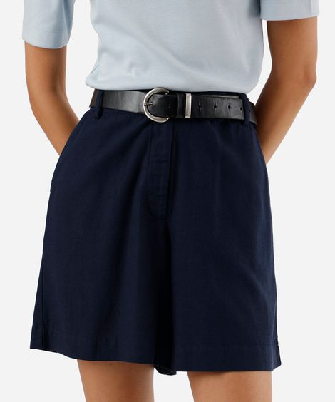 bermuda de alfaiataria feminina com linho azul