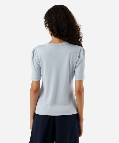 camiseta feminina de algodão peruano manga bufante azul