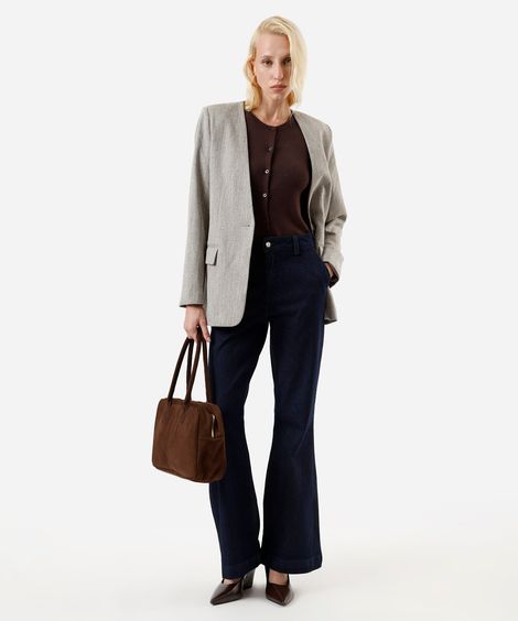calça flare feminina jeans cintura alta azul