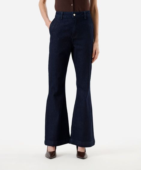 calça flare feminina jeans cintura alta azul