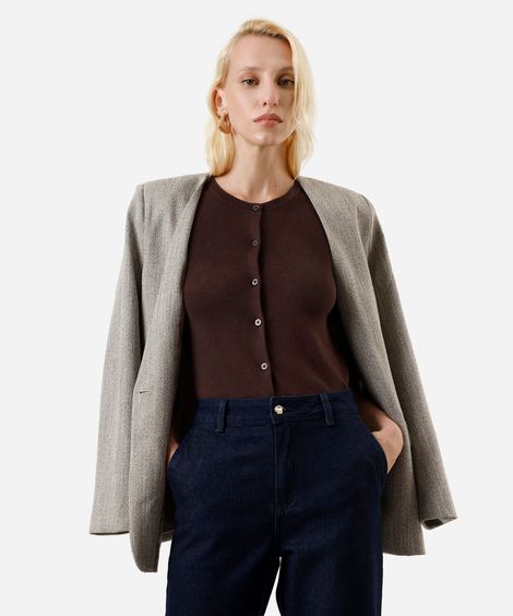 blusa feminina de tricot com botões marrom