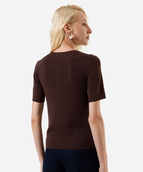 blusa feminina de tricot com botões marrom