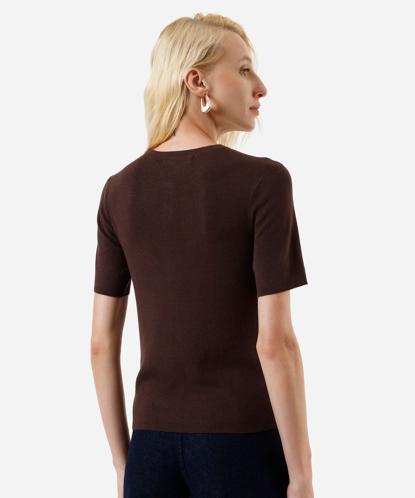 blusa feminina de tricot com botões marrom