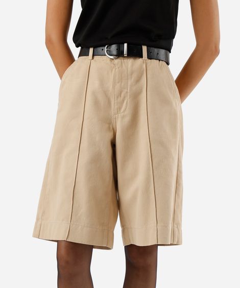 bermuda jorts feminina de sarja com nervuras bege