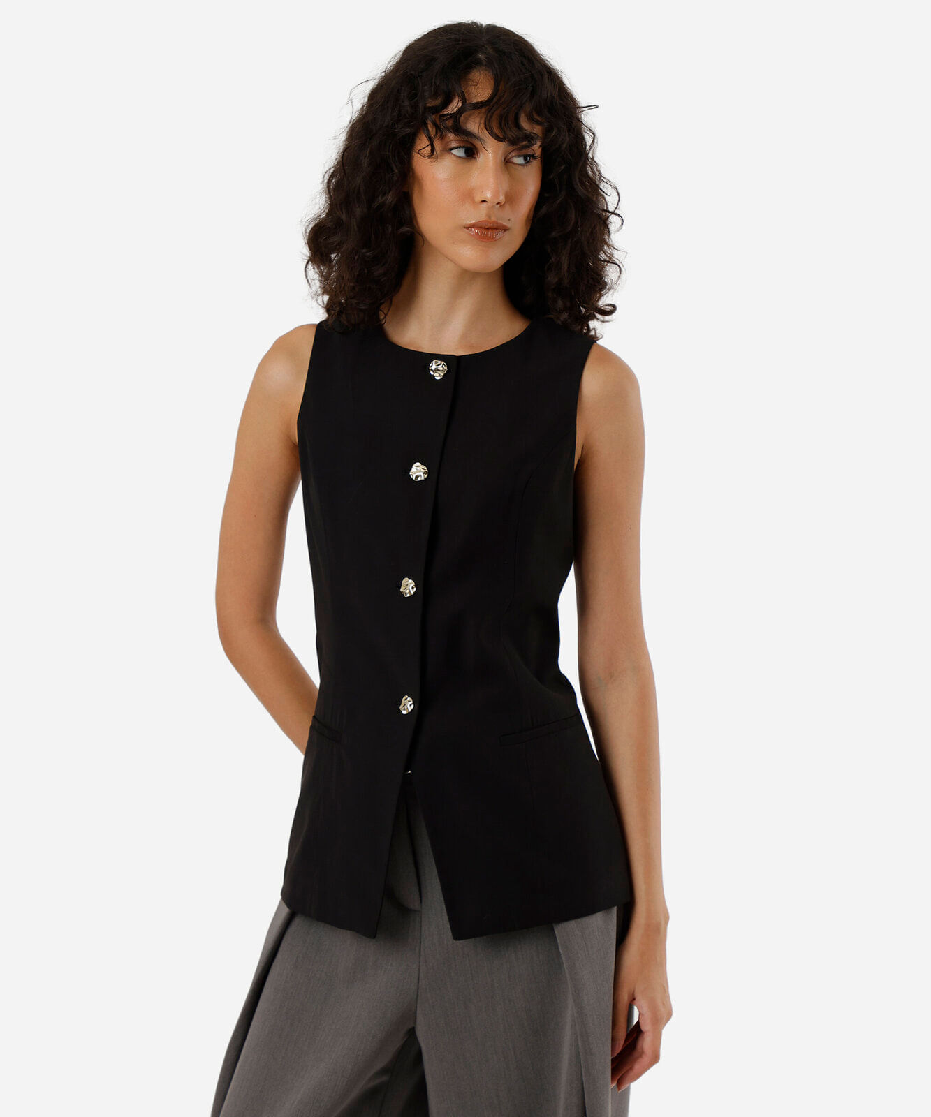colete alongado feminino com viscose preto